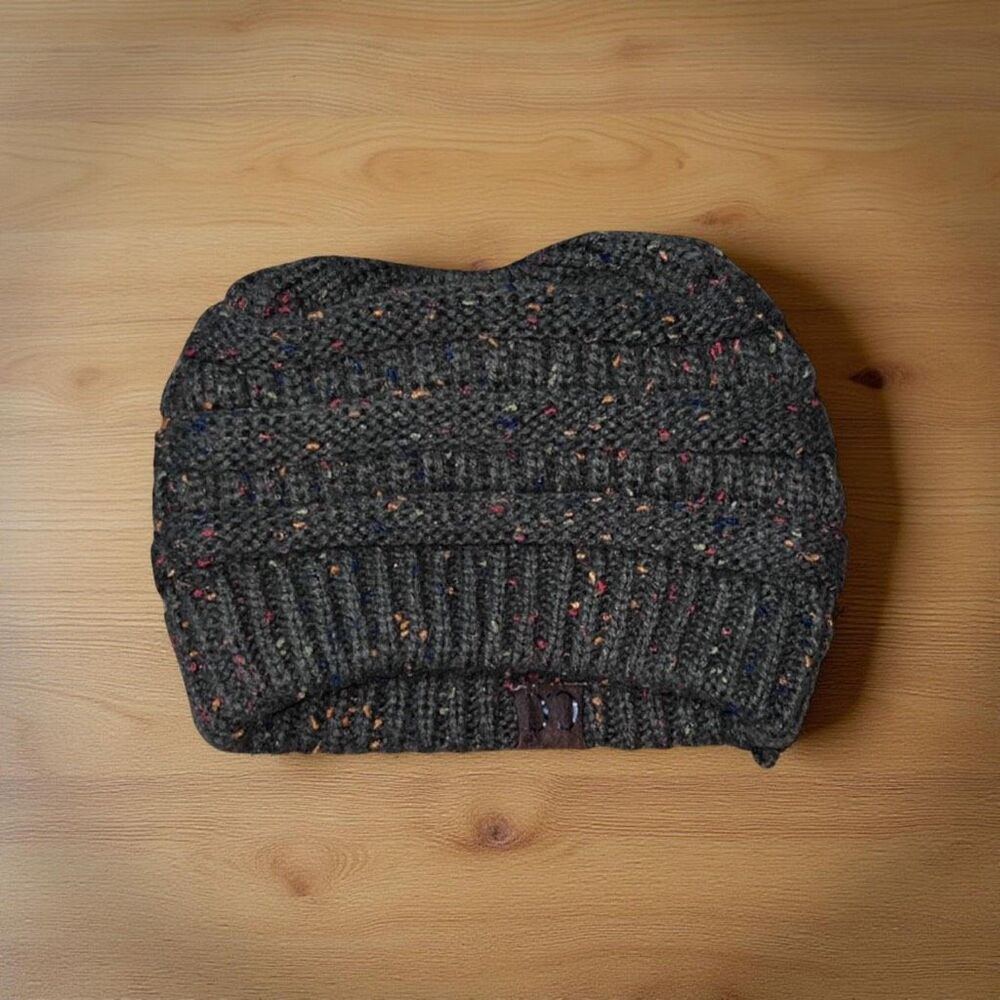 CC Beanie Adult Criss Cross Knit Beanie ~ Earth Tones High Pony Tail Skull Cap